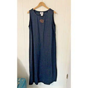 Vintage Studio Ease Black 100% Linen Maxi Dress 14 W Beach Resort